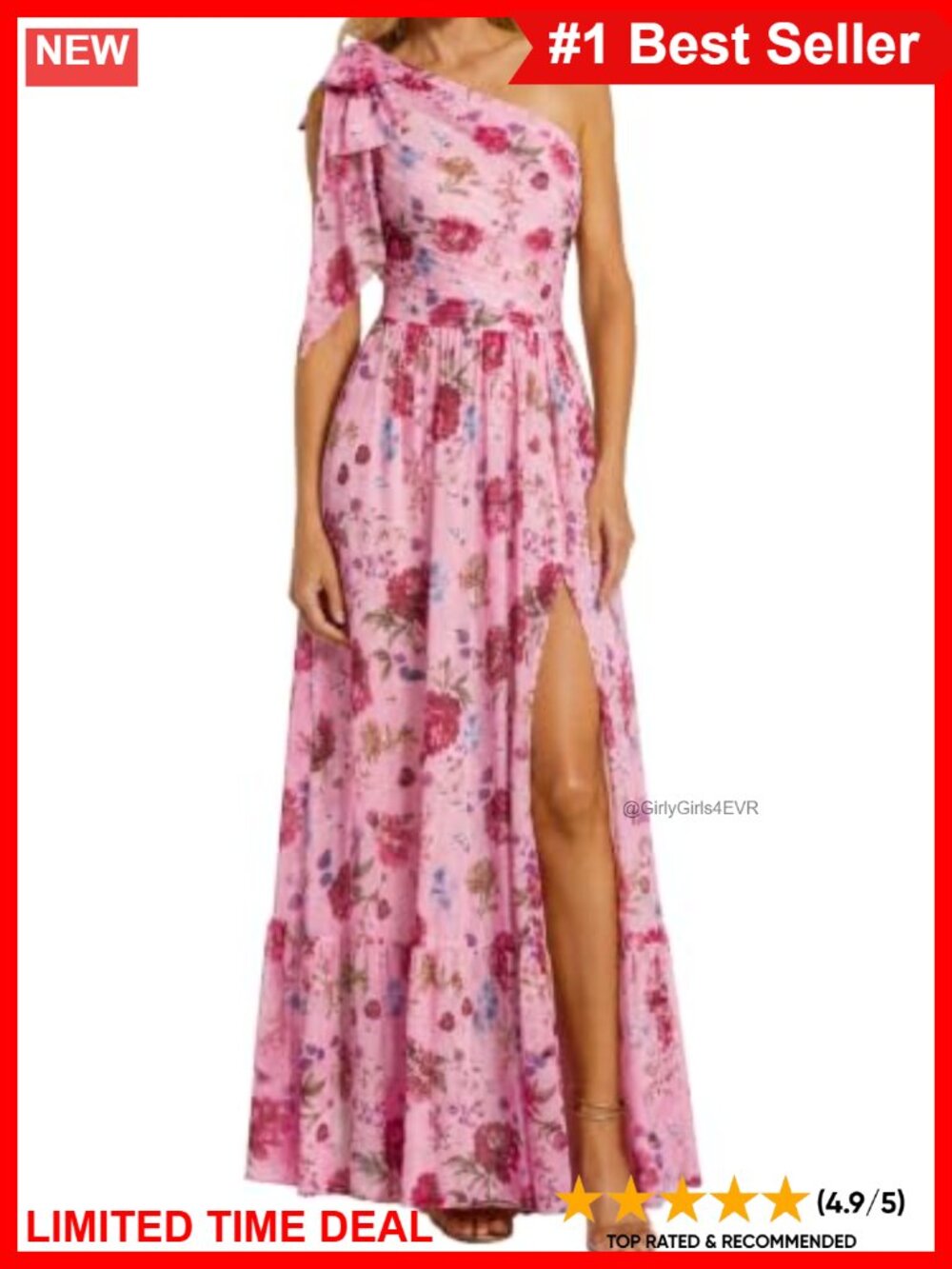 Floral One Shoulder Maxi Dress Ruched Ruffle Wedding Guest